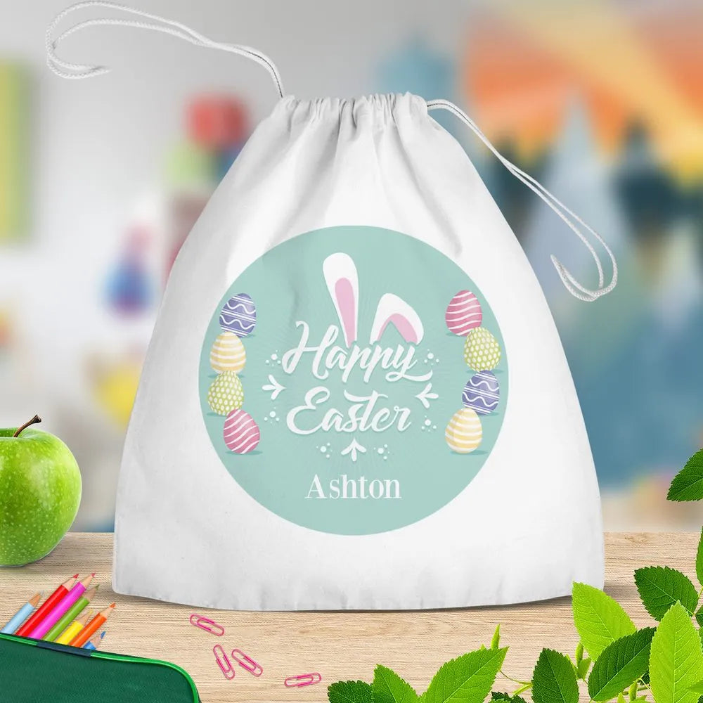 Bunny Ears White Drawstring Bag