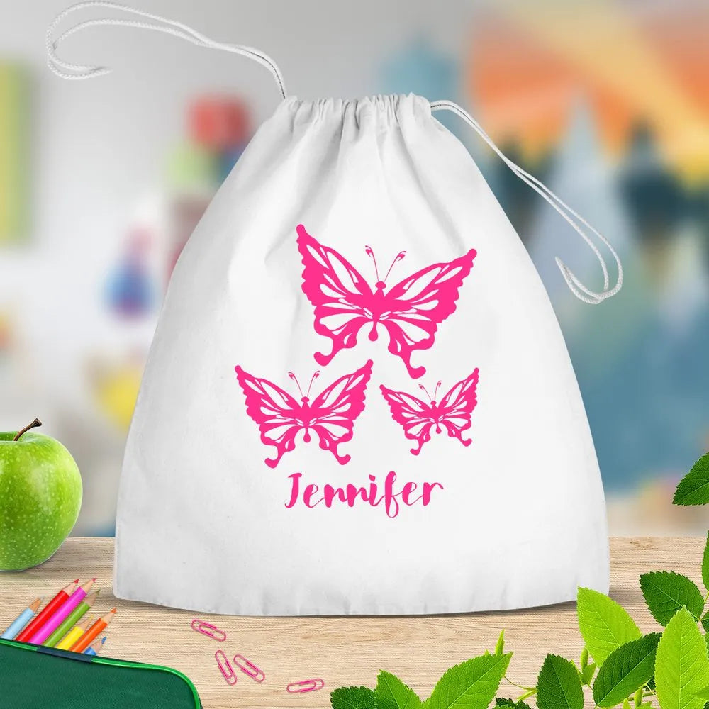 Butterflies White Drawstring Bag