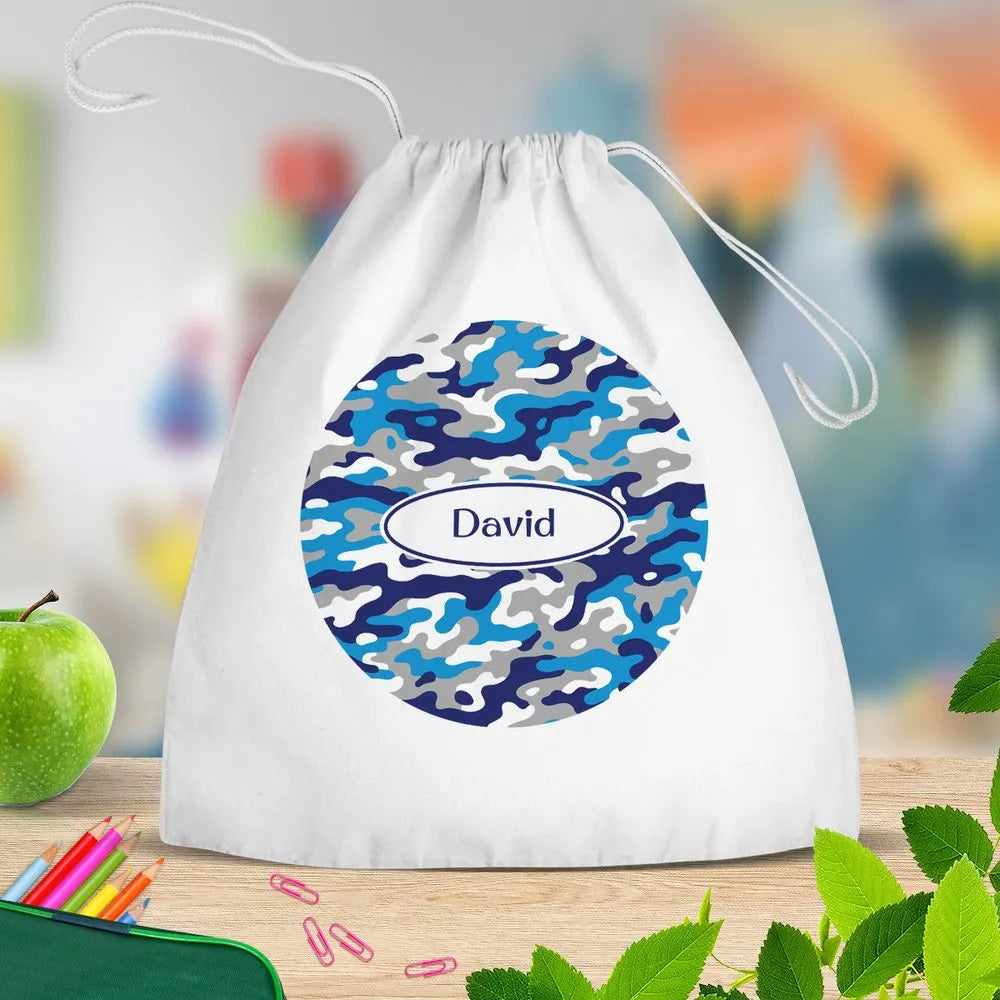 Camo White Drawstring Bag
