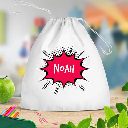 Comic White Drawstring Bag