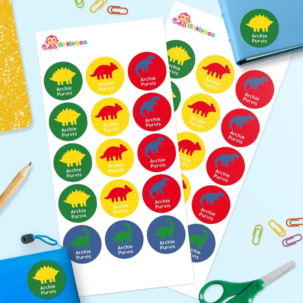 Dino Silhouette Round Name Labels