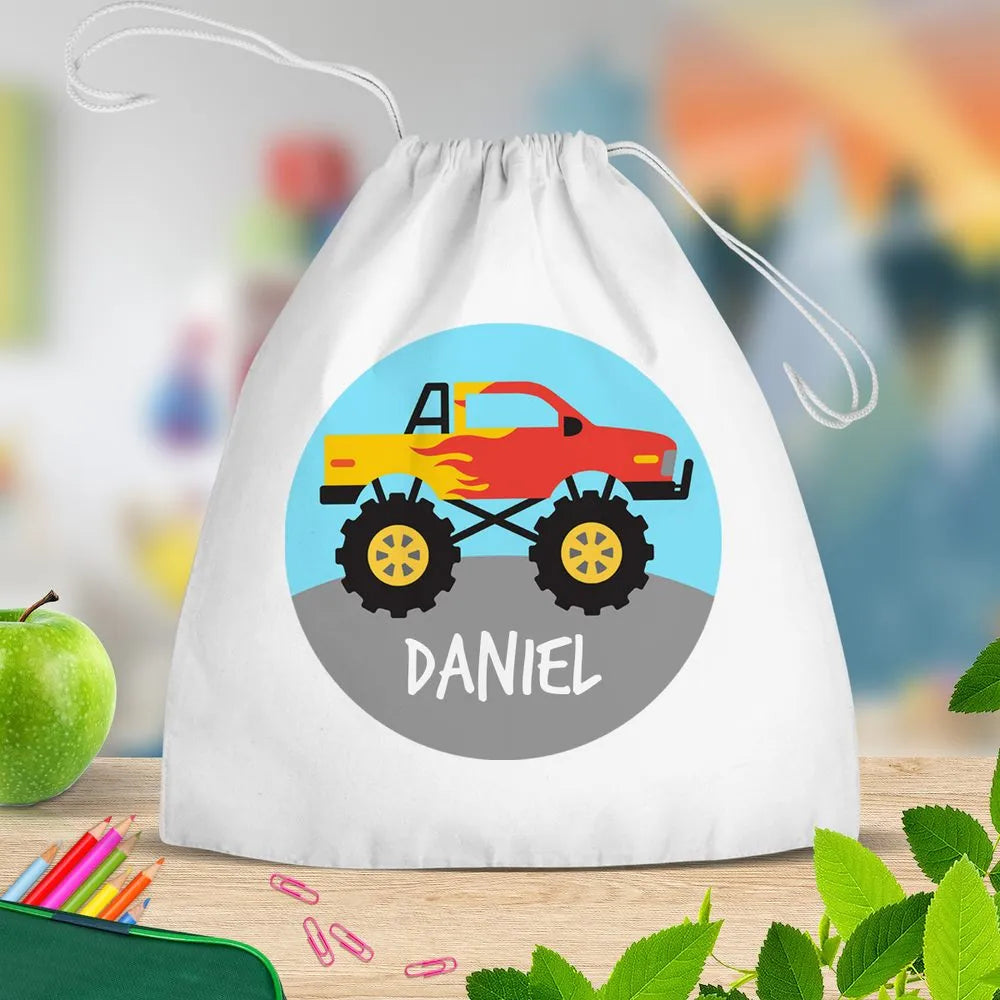 Flaming Truck White Drawstring Bag