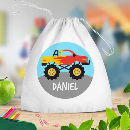 Flaming Truck White Drawstring Bag