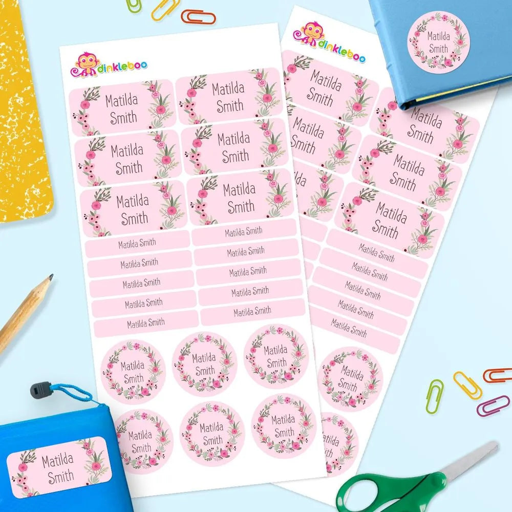 Flower Wreath Mixed Name Label Pack