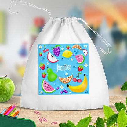 Fruit White Drawstring Bag