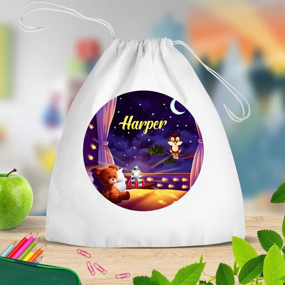 Goodnight White Drawstring Bag