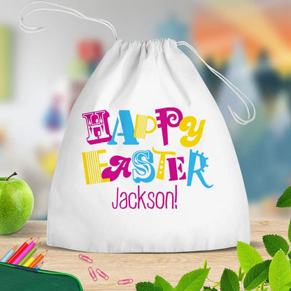 Happy Easter White Drawstring Bag
