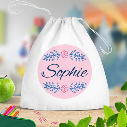 Leaves White Drawstring Bag