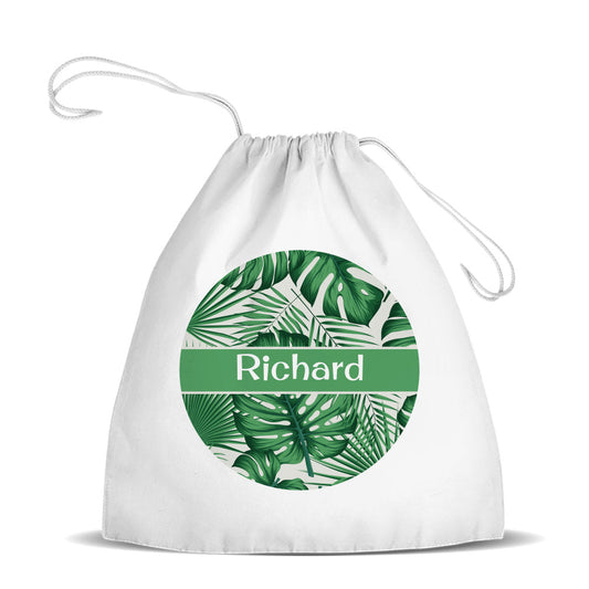 Leaves White Drawstring Bag