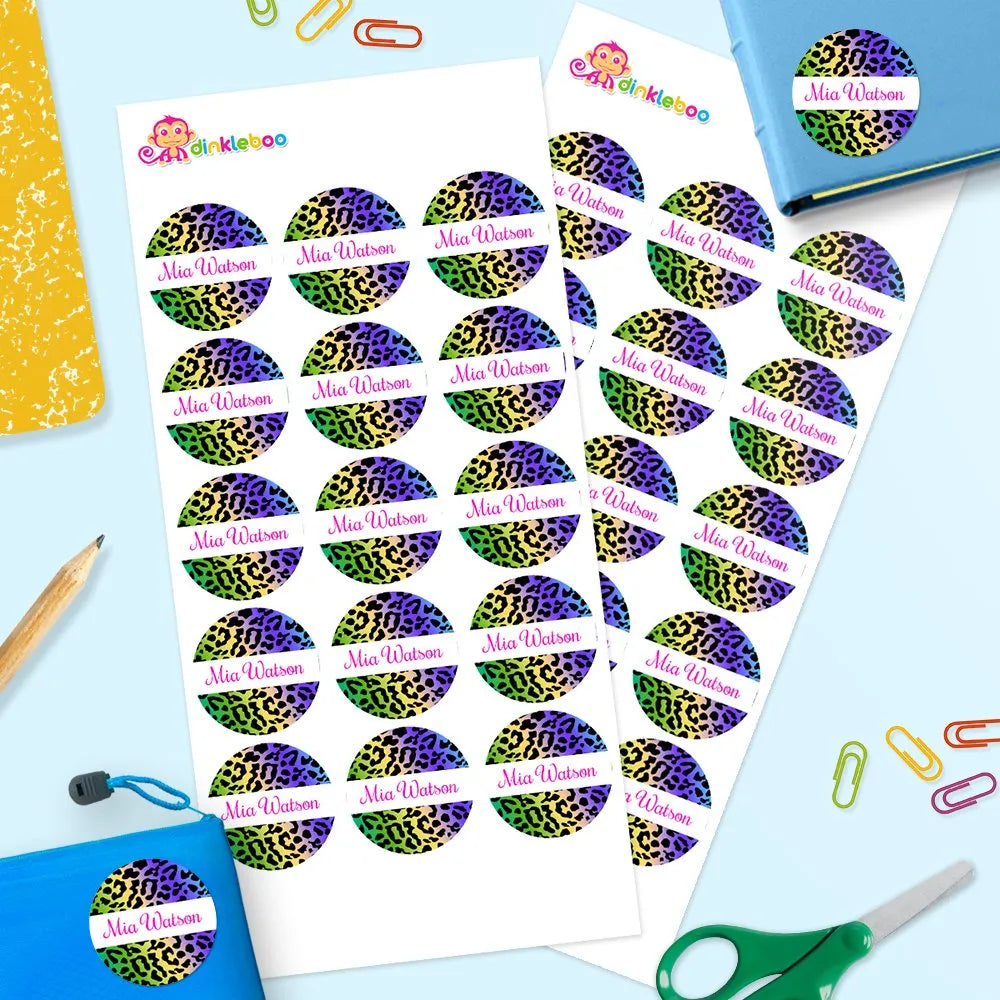 Leopard Print Round Name Labels