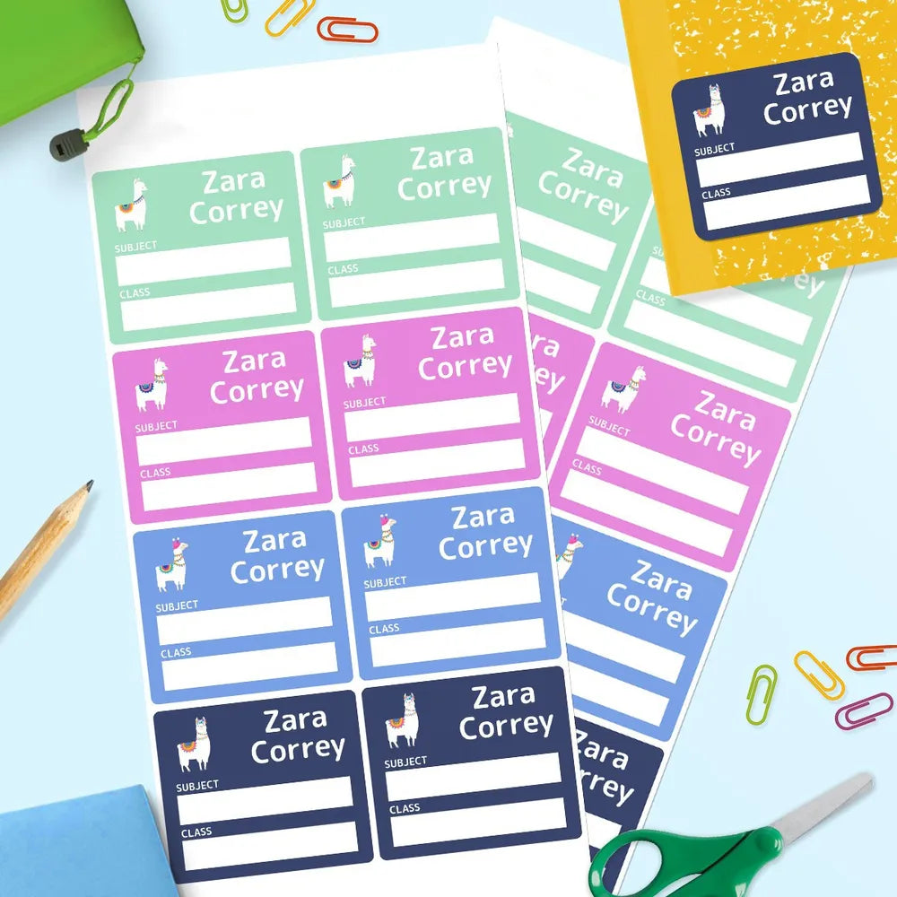 Llama School Book Labels