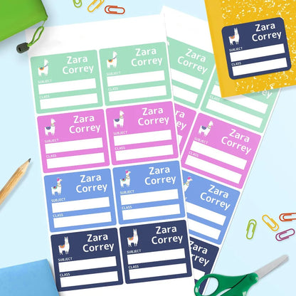 Llama School Book Labels