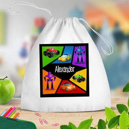 Machine White Drawstring Bag