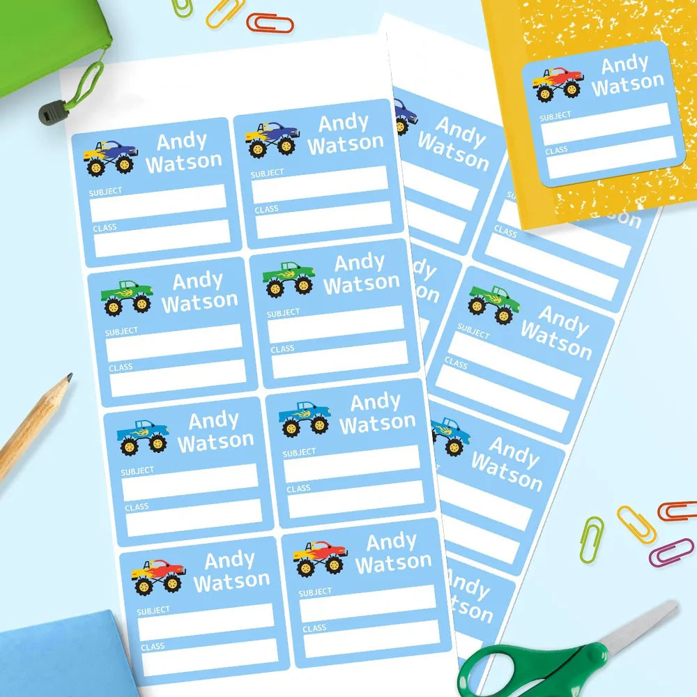 Monster Truck School Book Labels