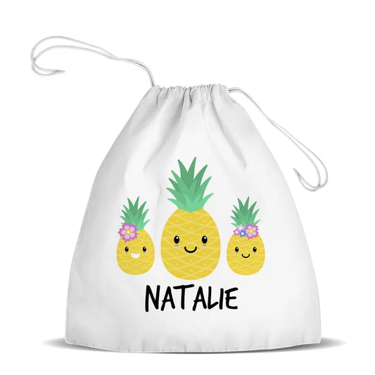 Pineapple White Drawstring Bag