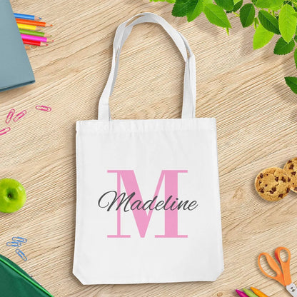 Pink Monogram White Tote Bag
