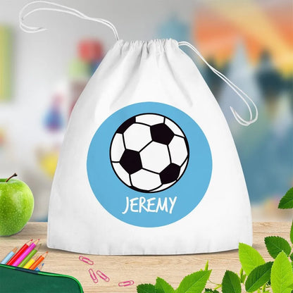 Soccer White Drawstring Bag