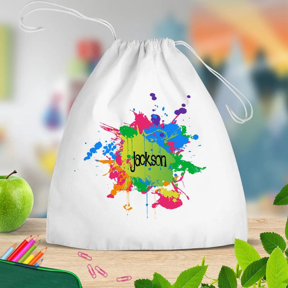 Splatter White Drawstring Bag