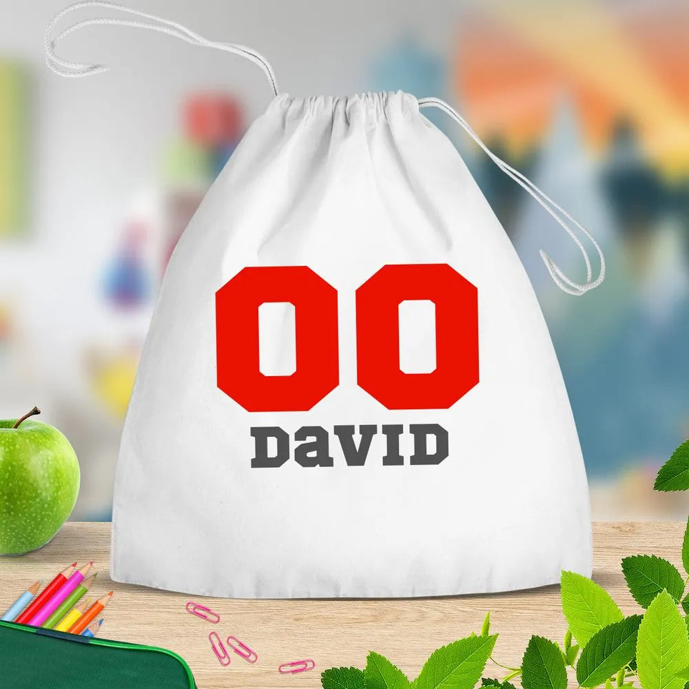 Sports Number White Drawstring Bag