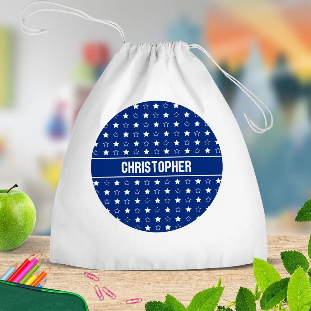 Stars White Drawstring Bag