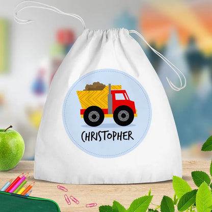 Truck White Drawstring Bag