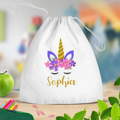 Unicorn White Drawstring Bag