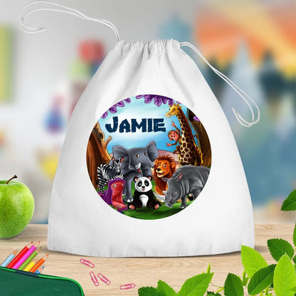 Visits the Zoo White Drawstring Bag