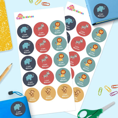 Zoo Animals Round Name Labels