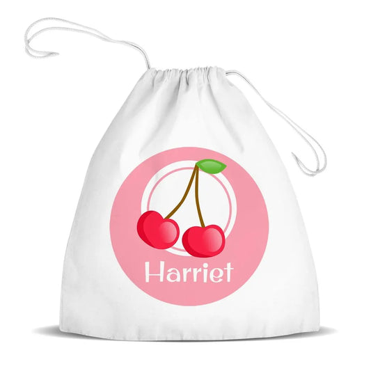 Cherry White Drawstring Bag