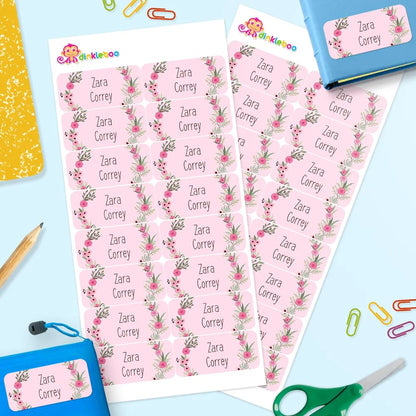 Flower Wreath Rectangle Name Labels