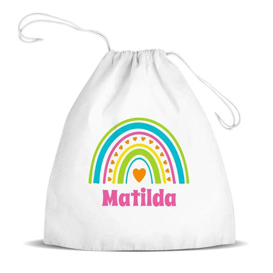 Rainbow White Drawstring Bag