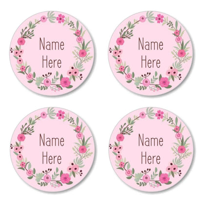 Flower Wreath Round Name Labels