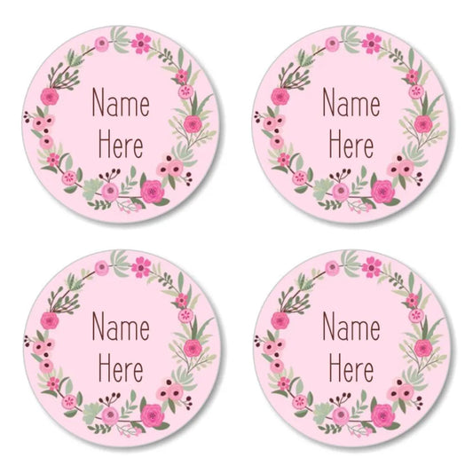 Flower Wreath Round Name Labels