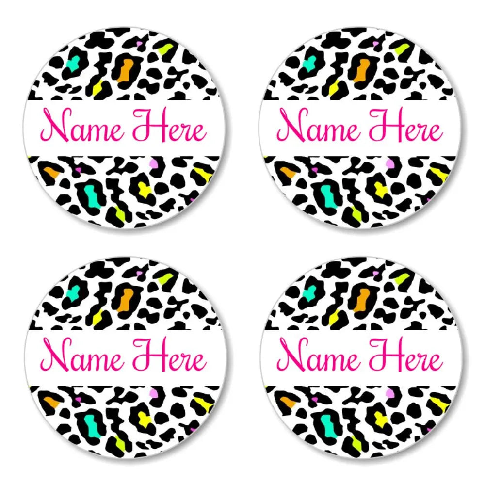 Leopard Print Round Name Labels