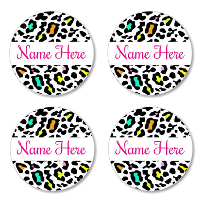 Leopard Print Round Name Labels
