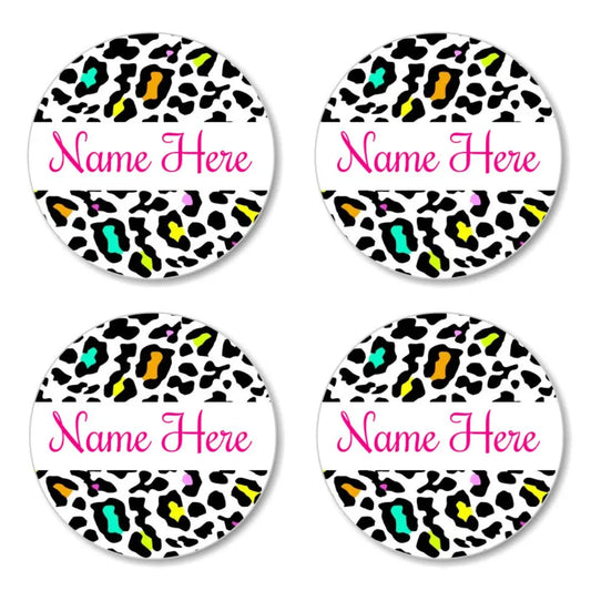 Leopard Print Round Name Labels