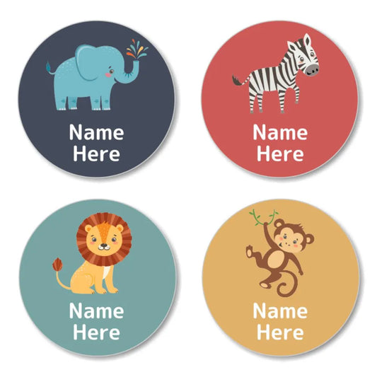 Zoo Animals Round Name Labels