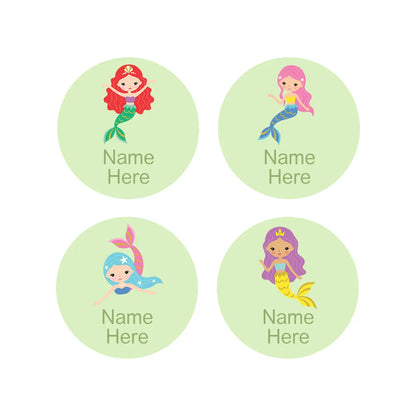Mermaids Round Name Labels