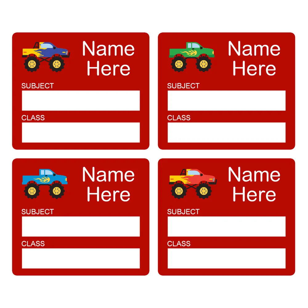 Monster Truck School Book Labels
