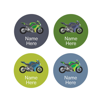 Motorbike Round Name Labels