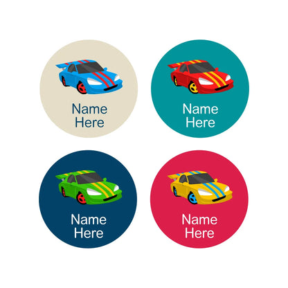 Racing Car Round Name Labels