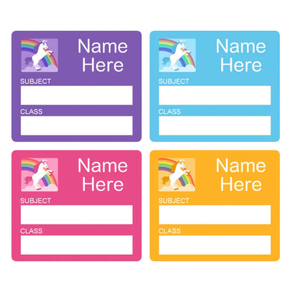 Rainbow Unicorn School Book Labels