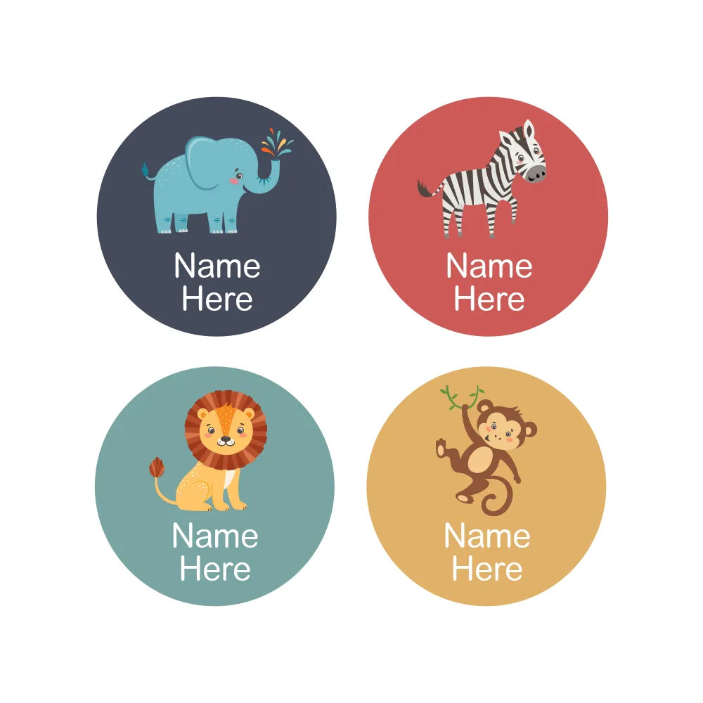 Zoo Animals Round Name Labels
