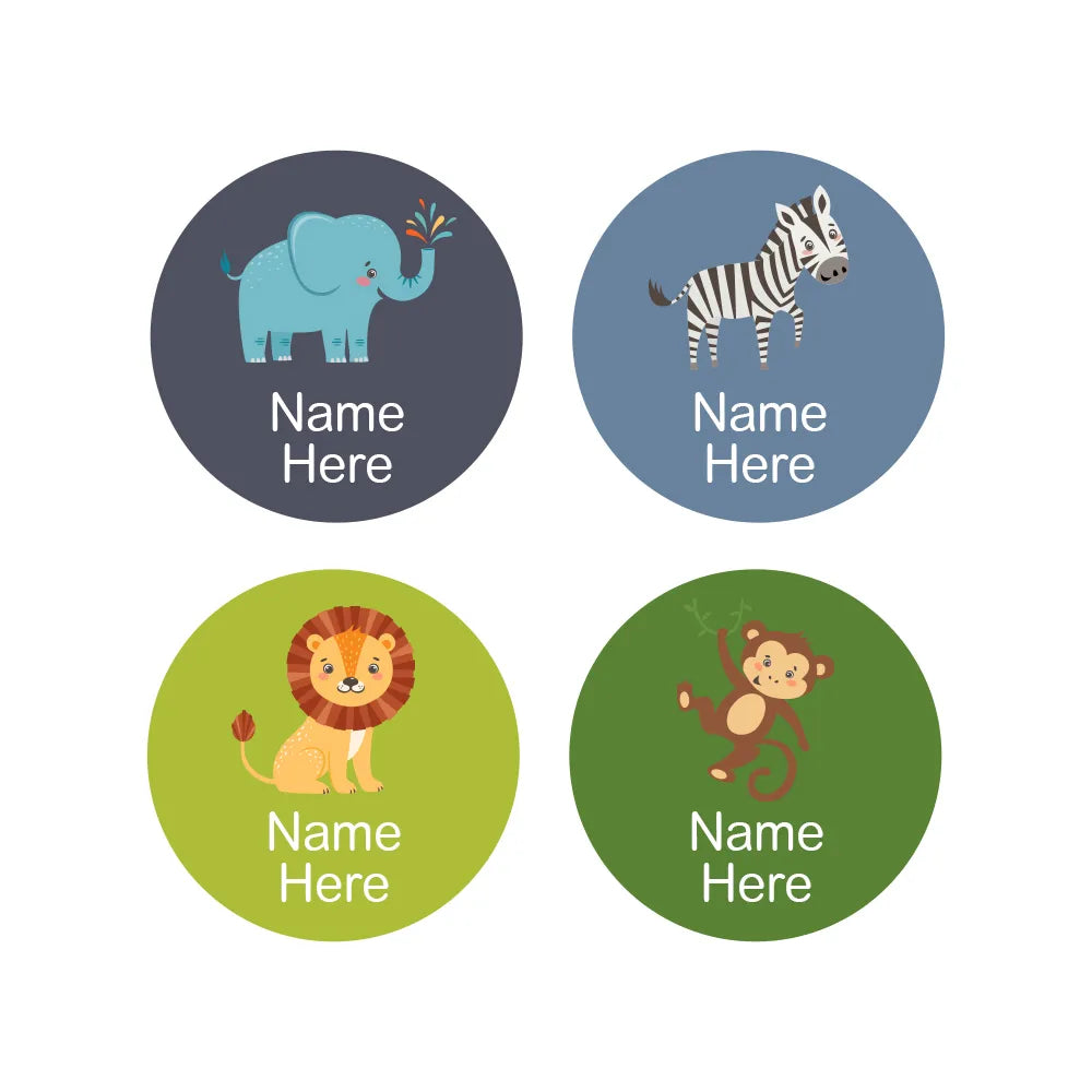 Zoo Animals Round Name Labels