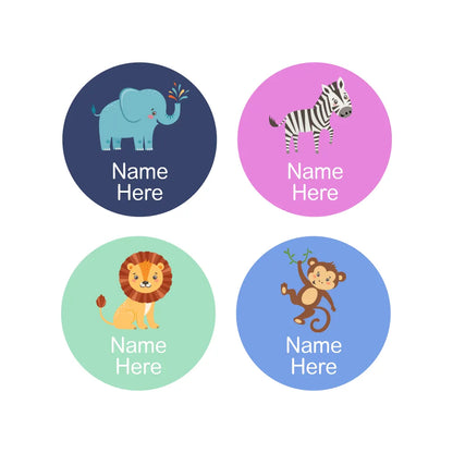 Zoo Animals Round Name Labels