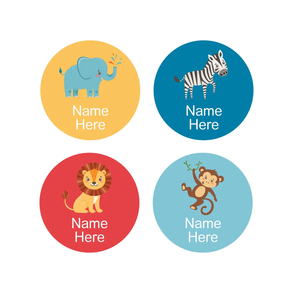 Zoo Animals Round Name Labels