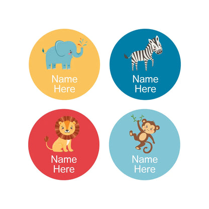 Zoo Animals Round Name Labels
