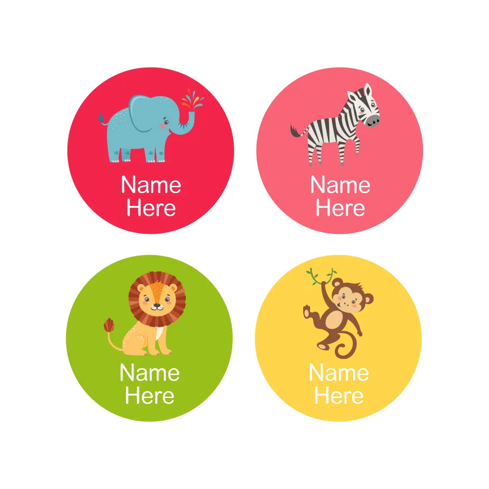 Zoo Animals Round Name Labels